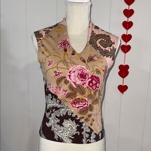 Floral Sleeveless Top - Pink and Brown